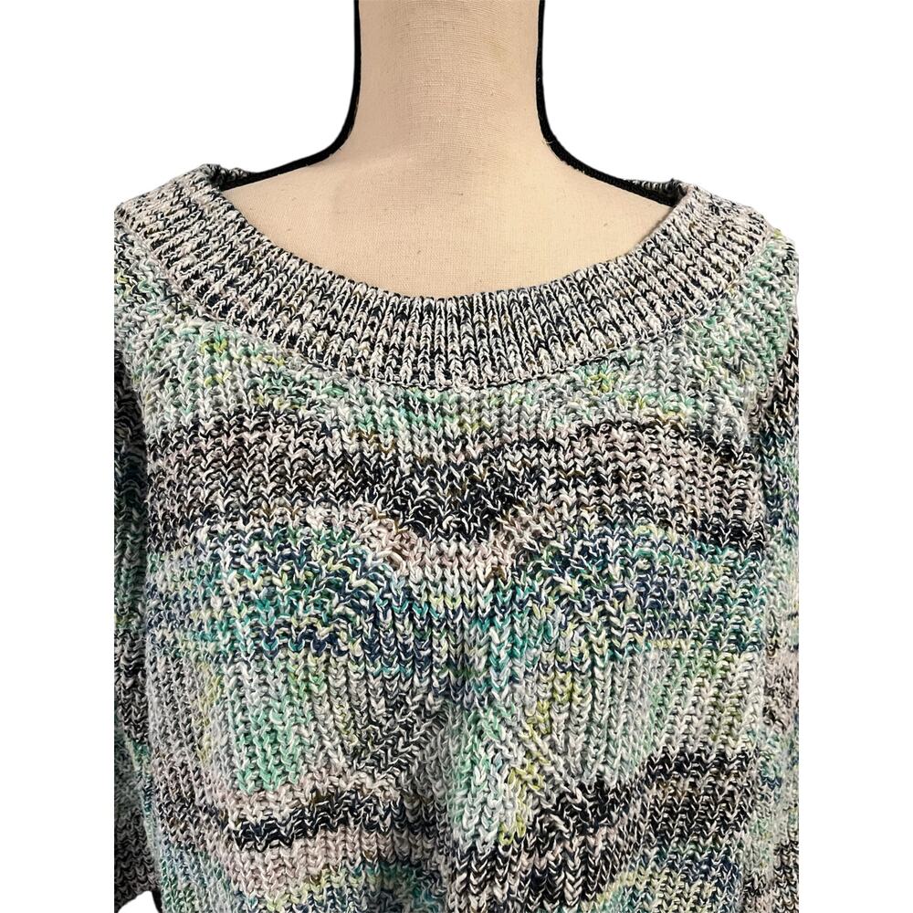 J. Jill Women's Multicolored Open Knit Sweater Sz 2X 3/4 Sleeve Casual Crew Neck